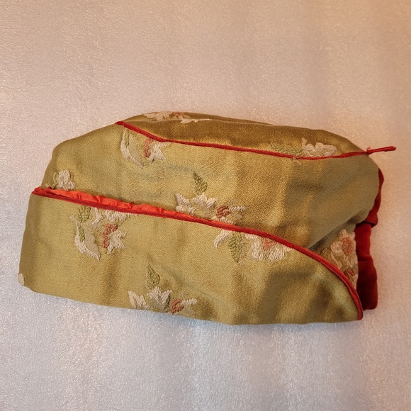 Vintage Chinese Silk Hat Floral Embroidery green-gold and red antique - Picture 5 of 11